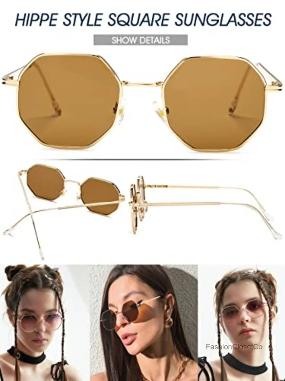 Vintage Octagon Metal Frame Sunglasses UV400 Protection Unisex